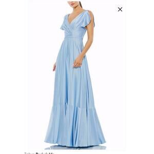 NWT Ieena Duggal 11256 Periwinkle  V-Neck Satin Long Dress Size 6 minor flaws